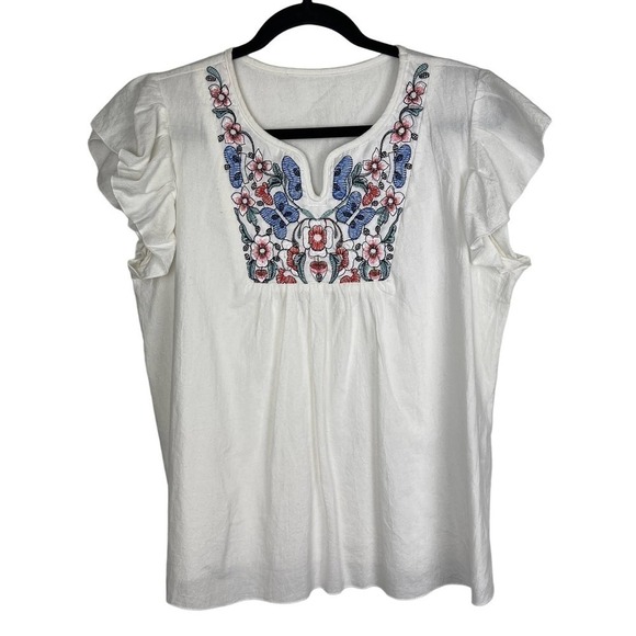 Floral Embroidered Ruffle Sleeve Blouse Size L - Picture 1 of 5